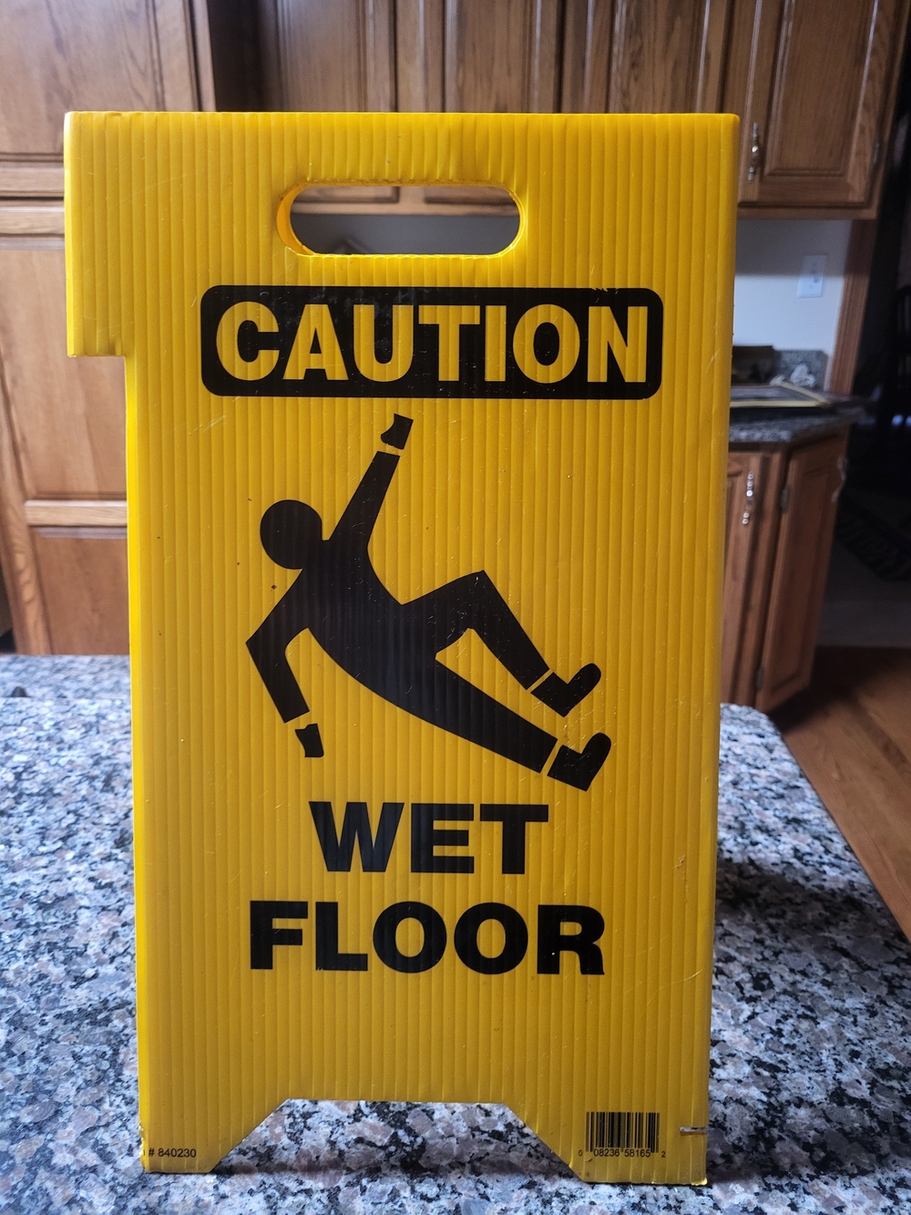 Yellow Wet Floor STANDING Caution Sign height 19" like new folds for storage